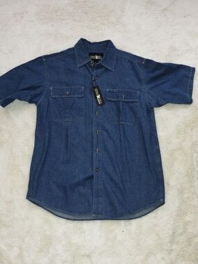 Short Sleeve Denim Button-Down Shirt - Blue